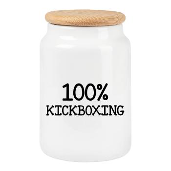 Kickboxing / Kick-Boxeur / Kick Boxing / - Boîte à biscuits avec couvercle en bois - blanc - Devant