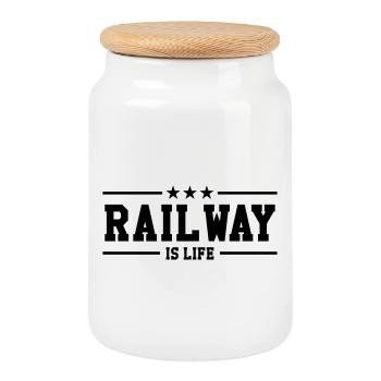Railway Railwayman Cheminot Train Eisenbahn - Cookie Jar with Wooden Lid - white - Front