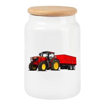Traktor mit Anhänger - Keksdose mit Holzdeckel - Weiß - Vorne