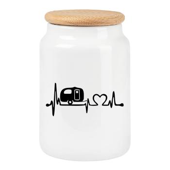 mon coeur pour les caravanes - Boîte à biscuits avec couvercle en bois - blanc - Devant