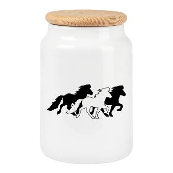 3 nobles chevaux islandais à tölt - Boîte à biscuits avec couvercle en bois - blanc - Devant
