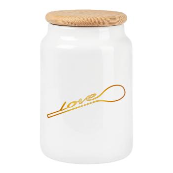 Cooked with love - golden cooking spoon with typo - Cookie Jar with Wooden Lid - white - Front
