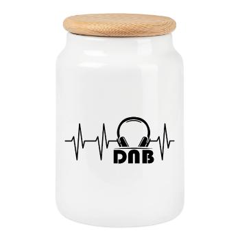dnb heartbeat headphones drum n bass pulse logo - Cookie Jar with Wooden Lid - white - Front