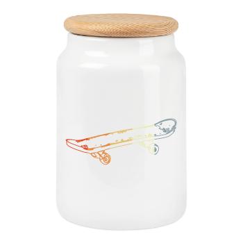 Vintage Skateboard - Cookie Jar with Wooden Lid - white - Front