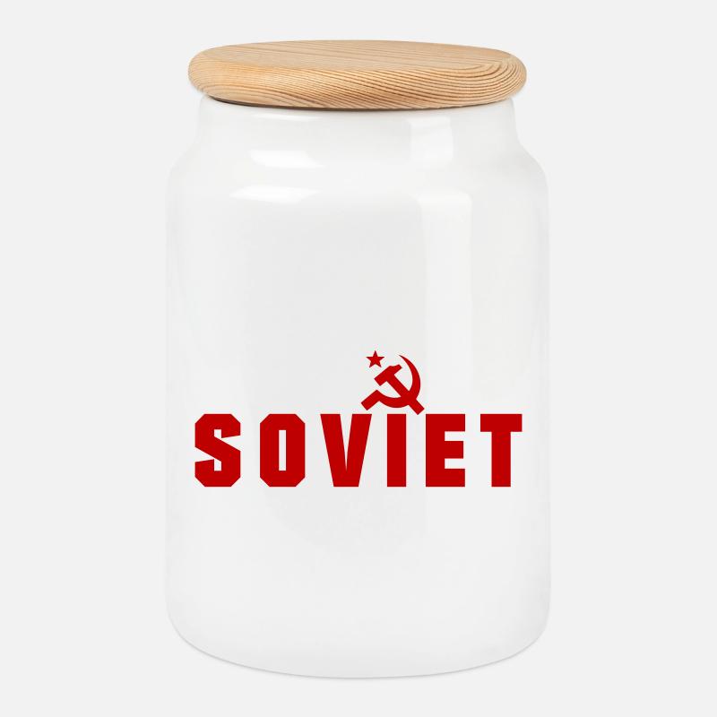 Soviet - Russia - Cookie Jar with Wooden Lid - white