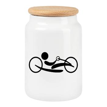 Vélo à main Lie. Vélo couché pour les personnes en fauteuil roulant # - Boîte à biscuits avec couvercle en bois - blanc - Devant