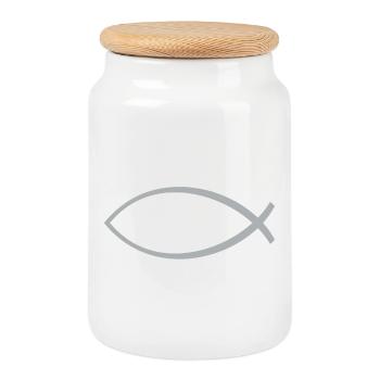 Ichtus poisson argent - Boîte à biscuits avec couvercle en bois - blanc - Devant
