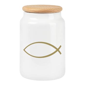 Ichtus fish gold - Cookie Jar with Wooden Lid - white - Front