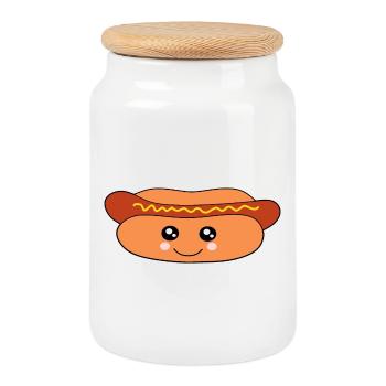 Kawaii, Wurst, Würstchen, Metzger - Keksdose mit Holzdeckel - Weiß - Vorne