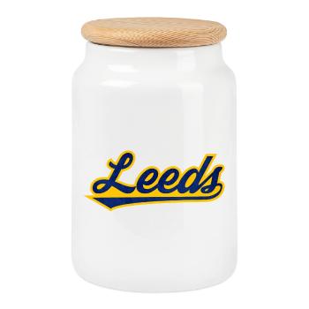 Leeds Script Logo Blau Gelb - Keksdose mit Holzdeckel - Weiß - Vorne