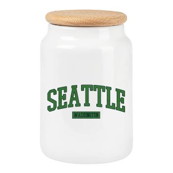 Seattle Washington USA - Cookie Jar with Wooden Lid - white - Front
