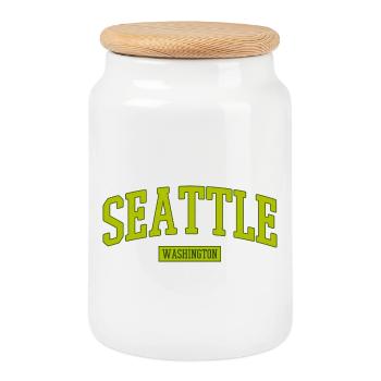 Seattle Washington Schriftzug - Keksdose mit Holzdeckel - Weiß - Vorne