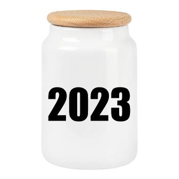 2023 black New Year's Eve New Year - Cookie Jar with Wooden Lid - white - Front