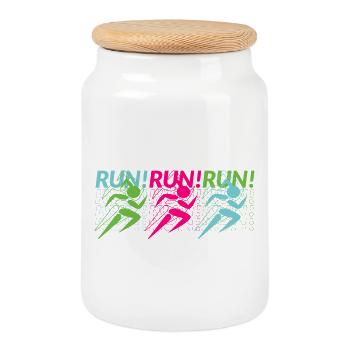 Jogging, Running, Athletes - Cookie Jar with Wooden Lid - white - Front