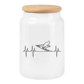 Ski Alpin Grand Slalom électrocardiogramme ECG Ski - Boîte à biscuits avec couvercle en bois - blanc - Devant