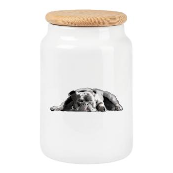 Bulldogge Bulldog - Cookie Jar with Wooden Lid - white - Front