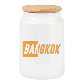 Bangkok Design - Cookie Jar with Wooden Lid - white - Front