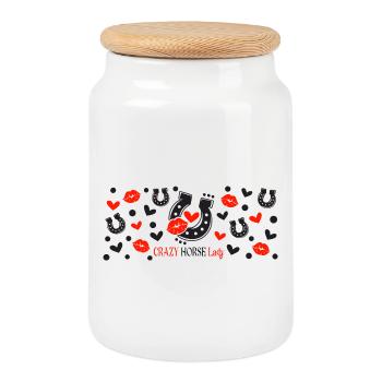 crazy horse lady motifs noir et rouge - Boîte à biscuits avec couvercle en bois - blanc - Devant