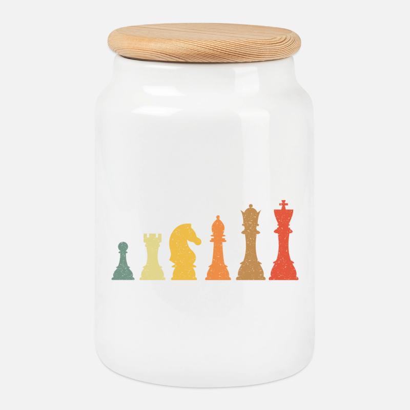 Schach Evolution Vintage Retro - Keksdose mit Holzdeckel - Weiß