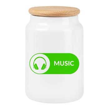 Music button - Cookie Jar with Wooden Lid - white - Front