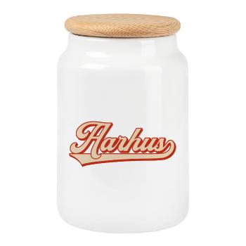 Aarhus Retro Look – Denmark Lettering - Cookie Jar with Wooden Lid - white - Front