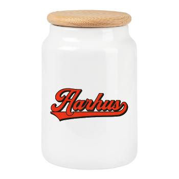 Aarhus Retro Lettering – Denmark Style - Cookie Jar with Wooden Lid - white - Front