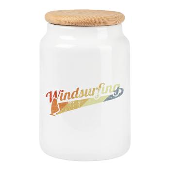 Vintage Windsurfing - Cookie Jar with Wooden Lid - white - Front