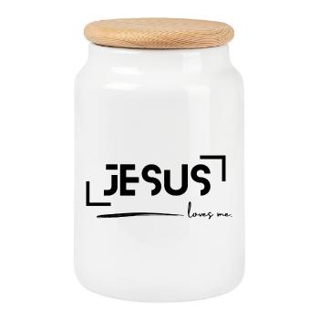 Jesus liebt mich - Keksdose mit Holzdeckel - Weiß - Vorne