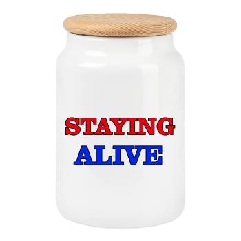 Staying Alive - Cookie Jar with Wooden Lid - white - Front