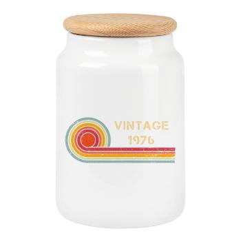 Vintage 1976 birthday retro design - Cookie Jar with Wooden Lid - white - Front