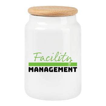 Tshirt Facility Management green schwarz - Keksdose mit Holzdeckel - Weiß - Vorne