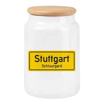 Stuttgart place name sign Germany - Cookie Jar with Wooden Lid - white - Front