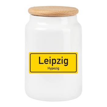 Leipzig place name germany - Cookie Jar with Wooden Lid - white - Front