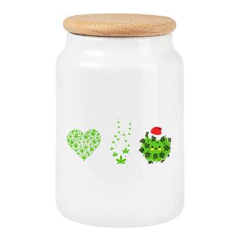 Love, Peace and Happiness / Merry Christmas - Cookie Jar with Wooden Lid - white - Front