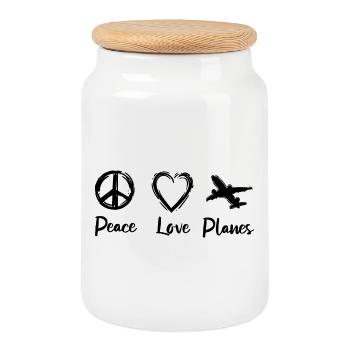 I love airplanes - Cookie Jar with Wooden Lid - white - Front
