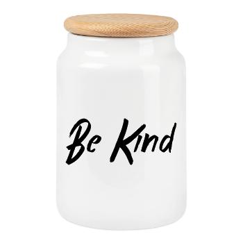 Be Kind - Cookie Jar with Wooden Lid - white - Front