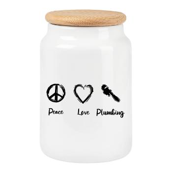 Peace, dear plumbers - Cookie Jar with Wooden Lid - white - Front