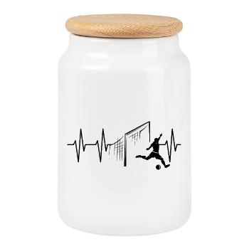 Soccer Goal Shot Heartbeat Player Team - Cookie Jar with Wooden Lid - white - Front