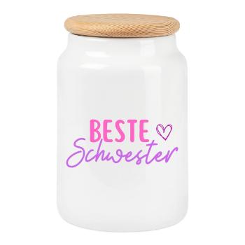 Meilleure soeur - Amour de famille - Boîte à biscuits avec couvercle en bois - blanc - Devant