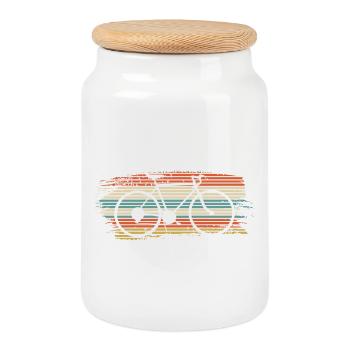 Regenbogen gestreiftes Fahrrad - Keksdose mit Holzdeckel - Weiß - Vorne