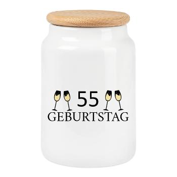 55.Geburtstag 55 Jahre - Keksdose mit Holzdeckel - Weiß - Vorne