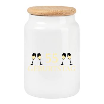 55.Geburtstag 55 Jahre - Keksdose mit Holzdeckel - Weiß - Vorne