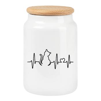 Cats heartbeat lines drawing strokes icon - Cookie Jar with Wooden Lid - white - Front