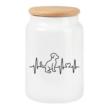 Lignes de chien battement de cœur pulsation symbole chien amour - Boîte à biscuits avec couvercle en bois - blanc - Devant