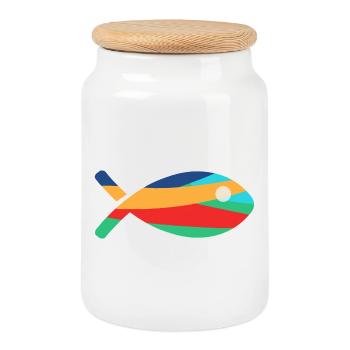 POISSON. - Boîte à biscuits avec couvercle en bois - blanc - Devant