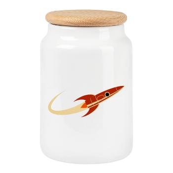 Fusée spatiale rouge - Boîte à biscuits avec couvercle en bois - blanc - Devant