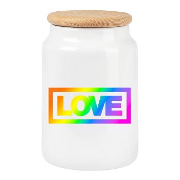 Typo LOVE Kontur Rainbow - Keksdose mit Holzdeckel - Weiß - Vorne