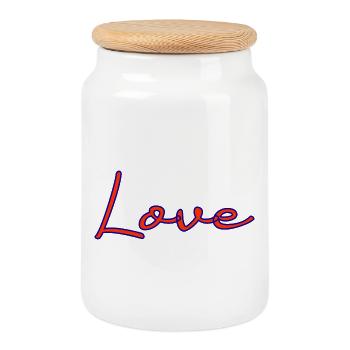 LOVE. COUPLE. JUST MARRIED. Bachelorette party. VALENTINE'S DAY. - Cookie Jar with Wooden Lid - white - Front