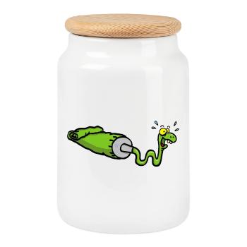 Green snake and gouache tube - Cookie Jar with Wooden Lid - white - Front