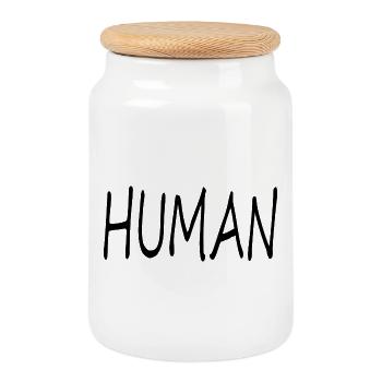 Schriftzug Human LGBT - Keksdose mit Holzdeckel - Weiß - Vorne